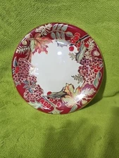 Rare F Giorgi Ceramica Crimson Wreath Salad Plates Crate & Barrel Made In Italy