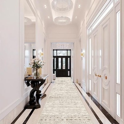 Washable Moroccan Hallway Runner Rug 2'6''x16' - Non-Slip Kitchen Floor Mat 