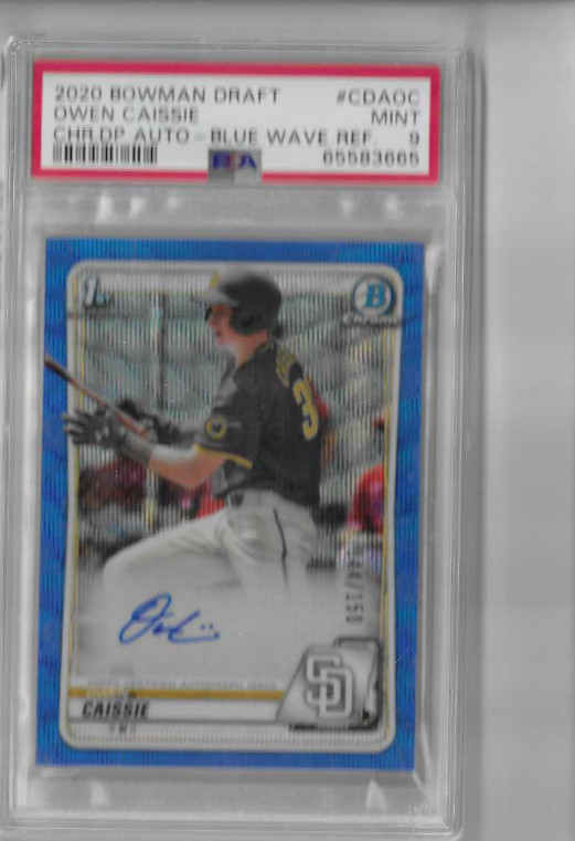 PSA 9 2020 Bowman Chrome Blue Wave Refractor Auto Owen Caissie RC 44/150