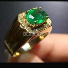 Emerald Oval Cut With 14K Solid Yellow Gold Ring For Men's 295
