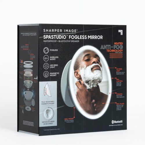 Sharper Image SPASTUDIO Waterproof Fogless Shower Mirror Bluetooth Speaker - Picture 8 of 9