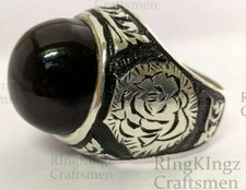 Handmade Yemeni Aqeeq Men Ring Dark Red Agate Stone 925 Sterling Silver Size 9