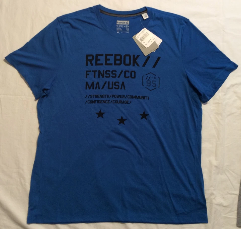 Men XL REEBOK Fitness SUPREMIUM Tee WORKOUT READY T-SHIRT Speedwick BLUE NWT WOR - Image 3 of 4