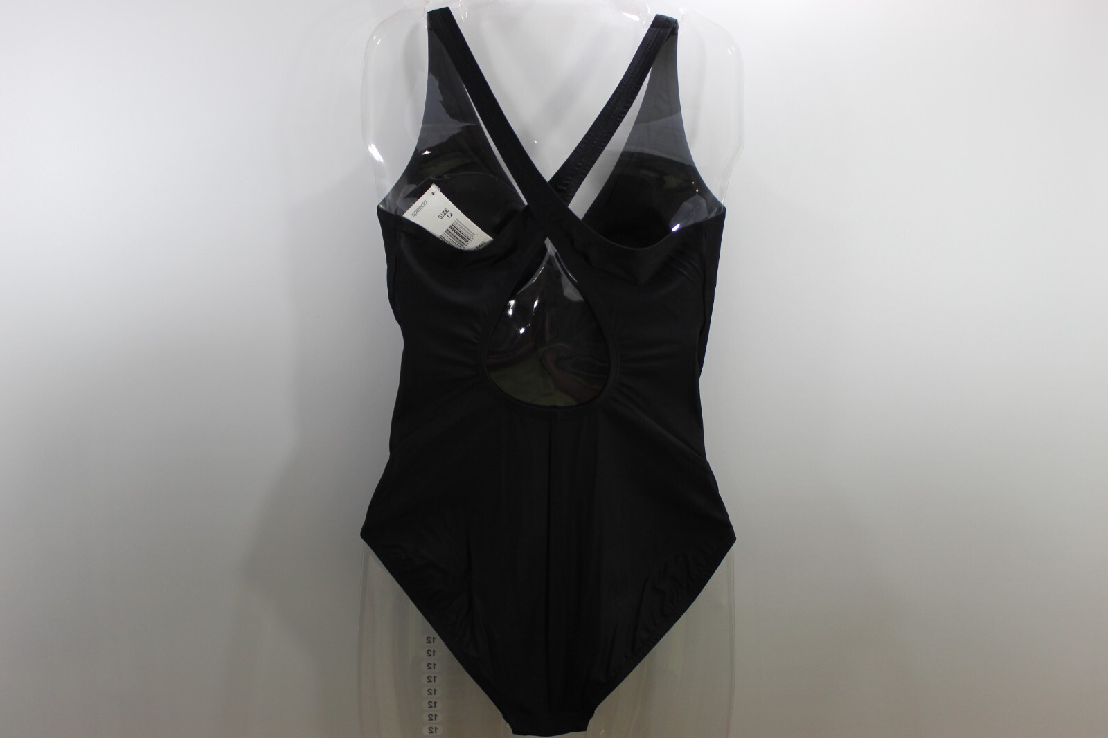 Speedo One Piece Swimsuit Bathing Suit Solid Black V Neck Size 12