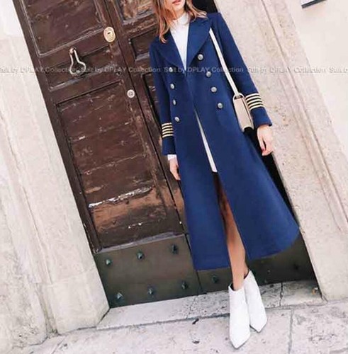 Winter Women Overknee Wool Double-breasted Thicken Overcoat Military Formal Coat - Picture 4 of 13