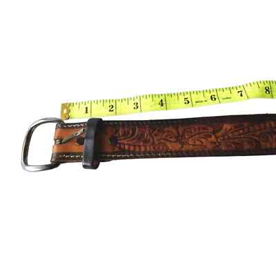 Vintage Brown Leather Belt Floral Embossed Belt B80 Vintage Brown Leather Belt Floral Embossed Belt B80 | eBay main image 2