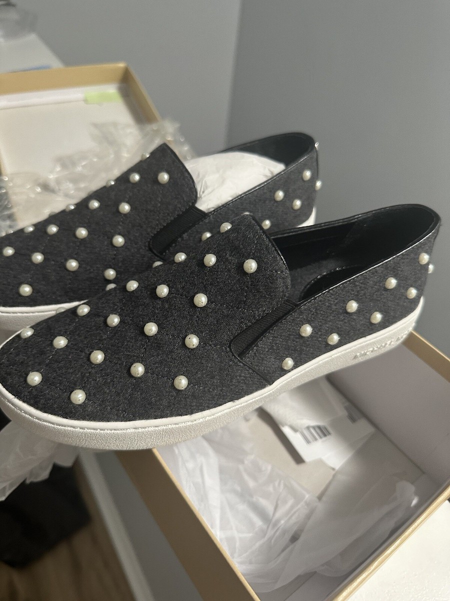 Michael Kors Keaton Embellished Flannel Slip-on Sneaker Flats US9