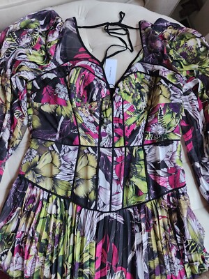 Karen Millen CORSET DETAIL FLORAL PLEATED WOVEN MAXI DRESS Sz