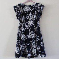 NWOT Eliza J Flutter Sleeve A Line Lace Floral Dress Blue White Gold 8