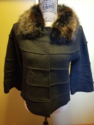 NWT Womens Athena Marie Crop Wool Blend Jacket Black Brown