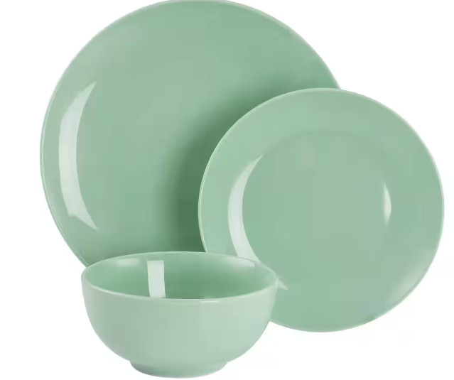 Elegant Elama 18-Piece Porcelain Dinnerware Set in Mint Green Service for 6 NEW