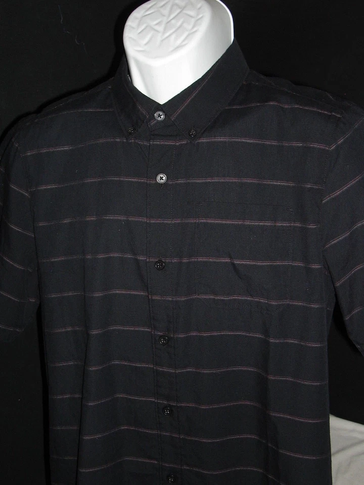 TRAVIS MATHEW BLACK/RED/WHITE STRIPED COTTON/POLY S/S BUTTON FT SHIRT SZ. M SLIM - Image 2 of 4