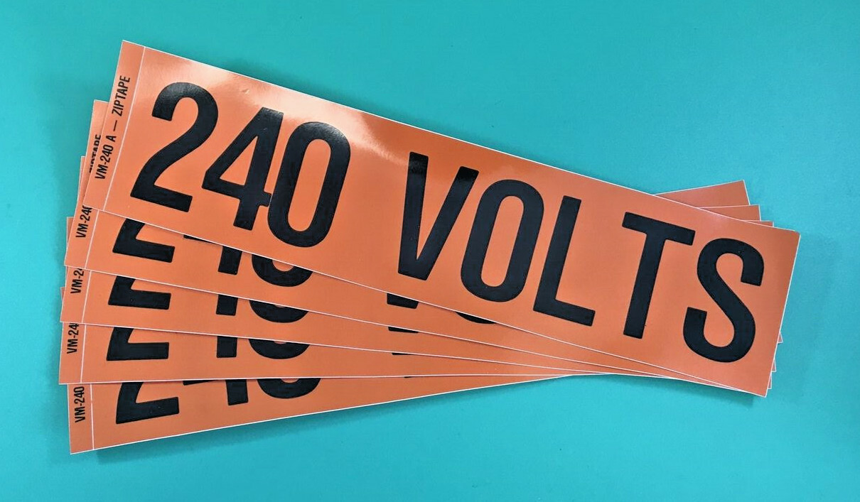 Ziptape PACK OF 5 ZIPTAPE VM-240-A VINTAGE 440 VOLTS STICKERS ORANGE AND BLACK ...