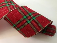 Christmas Ribbon, Multicolor Woven Plaid, 4 In Wide, Wired Edge, 3 YARDS
