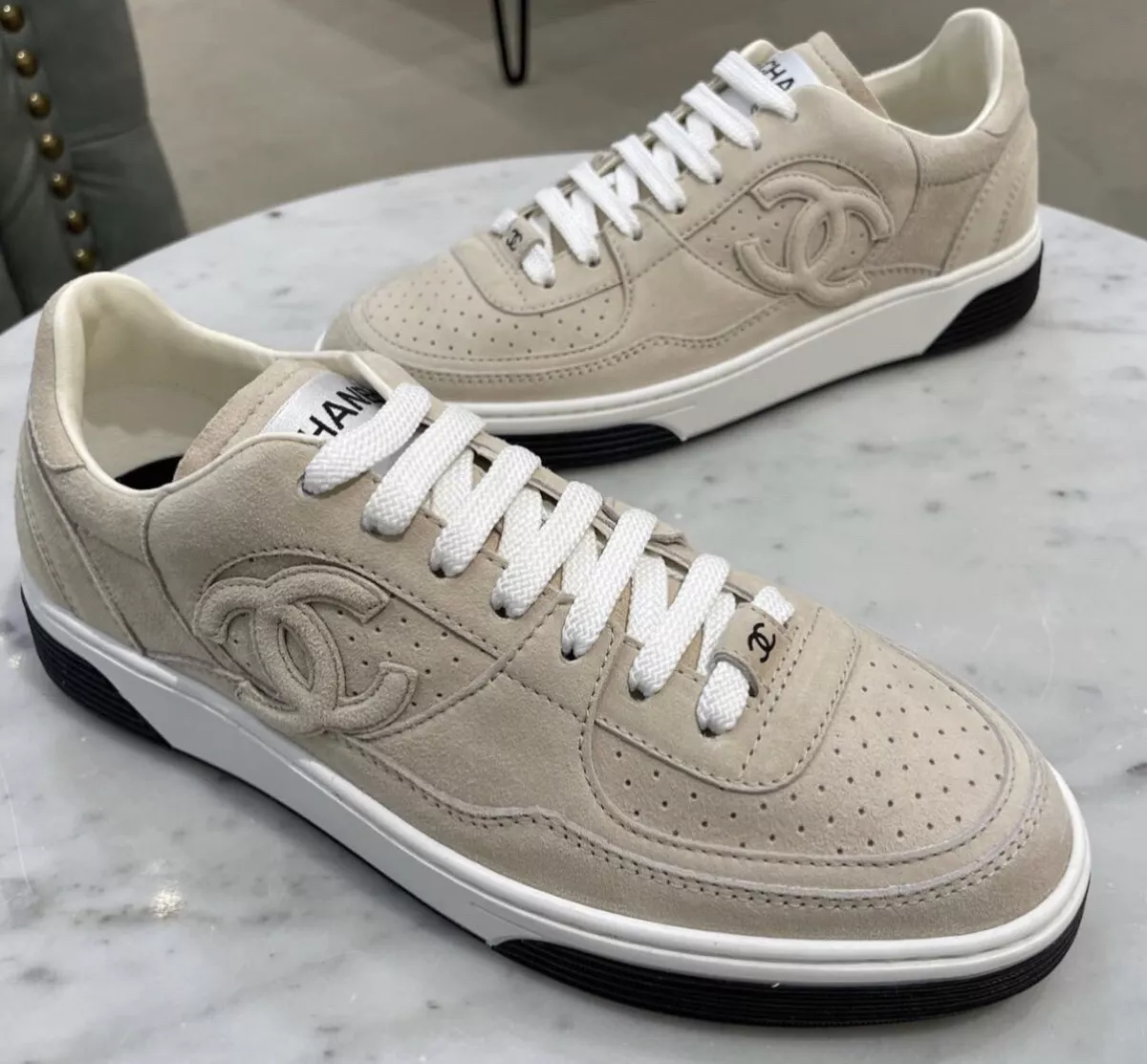 CHANEL Beige Sport Line sneakers runners trainers, 37.5