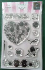 Bert & Gert Clear Stamp Set Sewing Tools - Button Heart, Needle, Thread & More