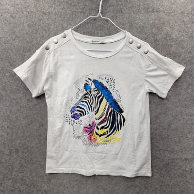 Stradivarius Womens White T-Shirt Top Size M Zebra Print