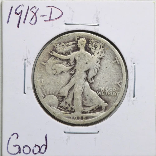 1918-D Reverse 50C Walking Liberty Half Dollar in Good Condition #3449