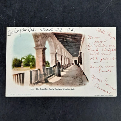 Antique 1905 UDB Post Card The Corridor Mission Santa Barbara, CA - Posted