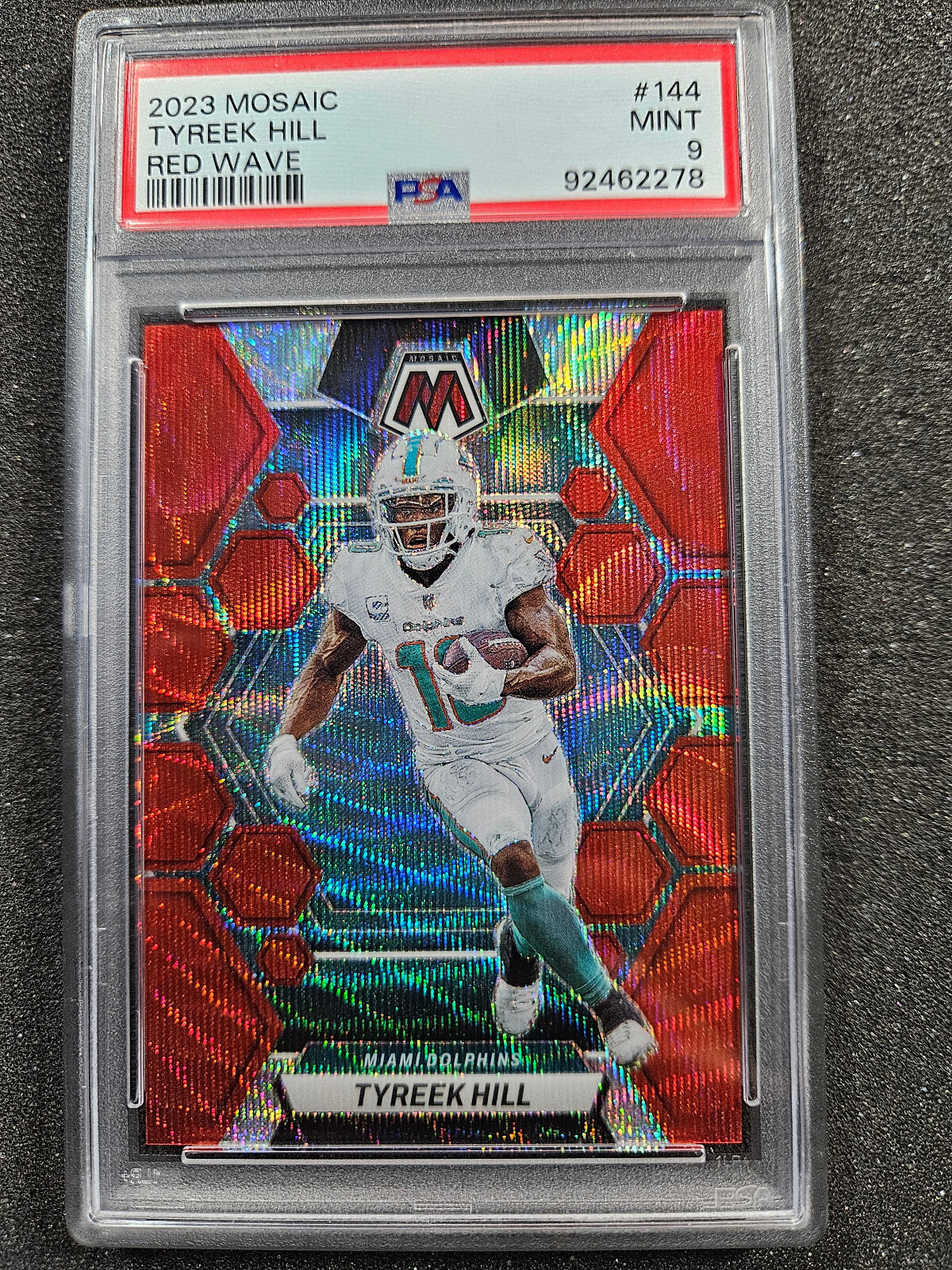 🌟 Tyreek Hill 2023 Panini Mosaic Red Wave Prizm #9/9 SSP Bookend #144 PSA 9