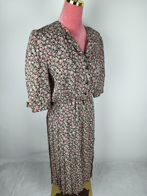 Kleid C&A Canda Vintage Gr. 40 L (36/S) Blusenkleid Blumen retro dress lang 