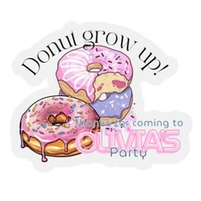 Personalised Pink Donut Stickers Doughnut Birthday Thank You Party Sweetie Cone