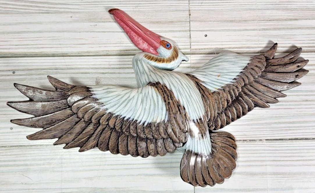 3D Wall Pelicans Beautifully Painted brown Coastal Birds Ocean Nautical.
