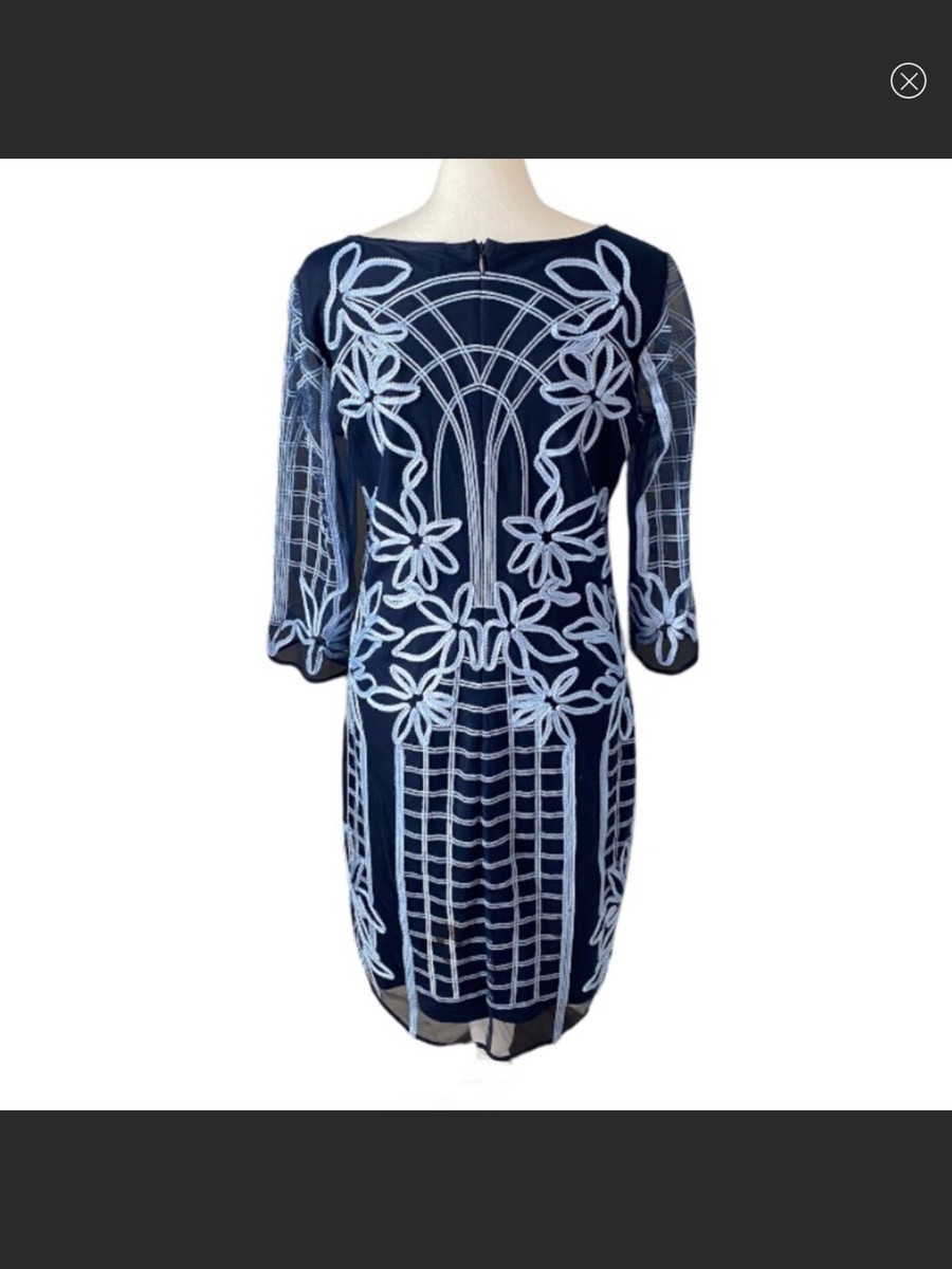 BELLE BADGLEY MISCHKA Women's Navy Blue & Light Blue Sheath Appliqu Dress  SZ 8 | eBay