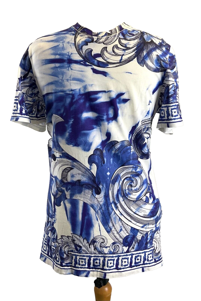 Versace Collection T shirt Grecian cobalt blue tie dye men's medium H1
