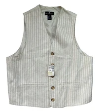 Vintage NWT Saks Fifth Avenue Linen Vest Size XL Natural With Stripes
