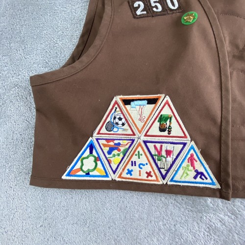 Vintage Girl Scout USA Vest Medium 10/12 Brown Joshua Tree 250 Badges Pins - Picture 7 of 16