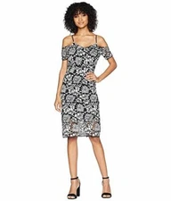 $200 Romeo & Juliet Couture Black White Lace Off Shoulder Sheath Dress S R450