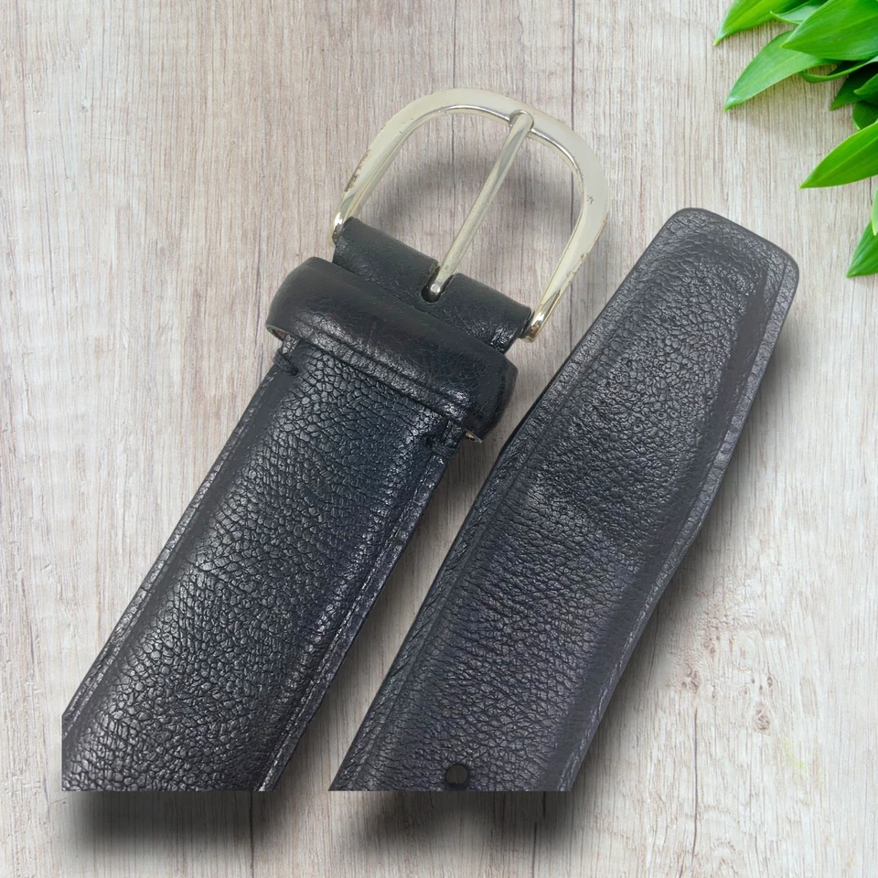 复古 Fullum & Holt 加拿大尺寸 38 黑色皮革礼服腰带银色扣 — 第 2/4 张图片