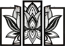 Maitys 3 Pieces Black Lotus Flower Wall Art Mandala Carved Wood 