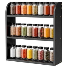 3 Tier Bamboo Spice Rack, Countertop or Wall Mounting Wood Spice Jars Organiz...