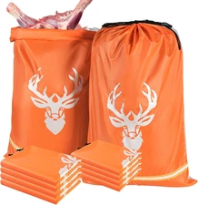 10 Pack Reflective Elk Game Bags, 30"x20", Orange & White, Drawstring Closure
