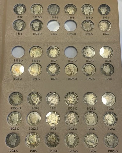 Liberty Barber Dime Collection in Dansco Album, AG-VF, 70 Coins