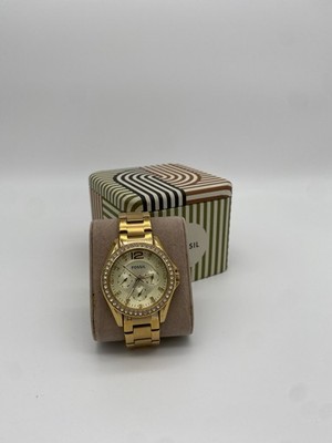 Fossil ES3203 RILEY Uhr Damenuhr Edelstahl Analog Datum Goldoptik