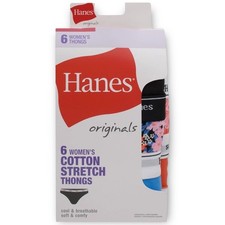 NWT Hanes Originals Cotton Stretch Thong 6-Pack   Women  s 8/XL