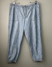 GAP Chambray Cropped Joggers Size XL Light Blue Drawstring Pants Coastal Utility
