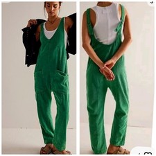 We The Free PEOPLE high Roller Cord Jumpsuit Green Corduroy Size S