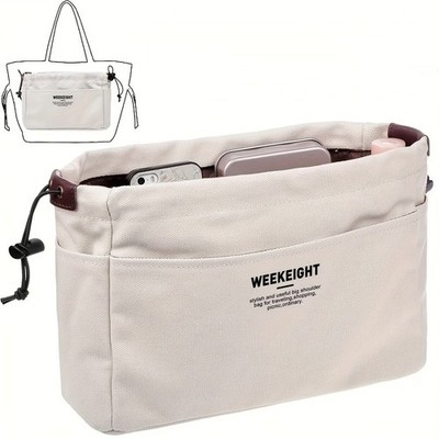 Canvas Drawstring Storage Bag Multi Pocket Organizer Travel Insert Liner Portabl
