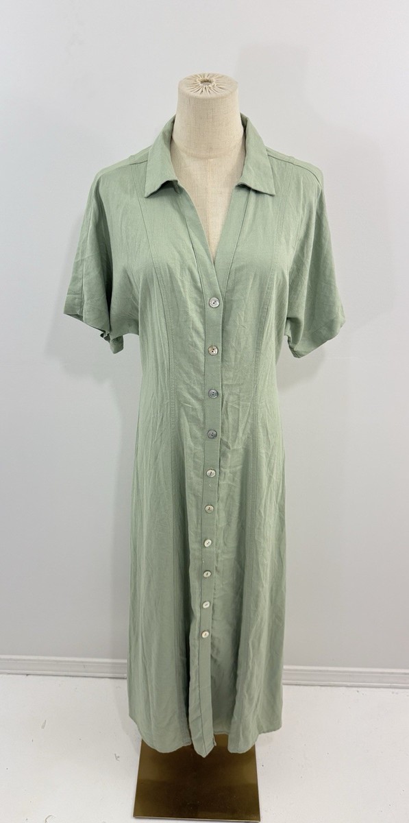 madewell green linen dress Maxi Button up Shirt Size 4 NWT NP079 (046) not_bundle_set