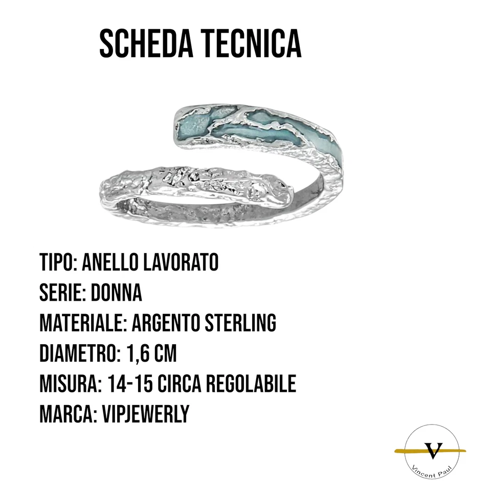 ANELLO DONNA LAVORATO ARGENTO 925 RODIATO REGOLABILE CON SMALTO TURCHESE RAGAZZA - Immagine 3 di 4