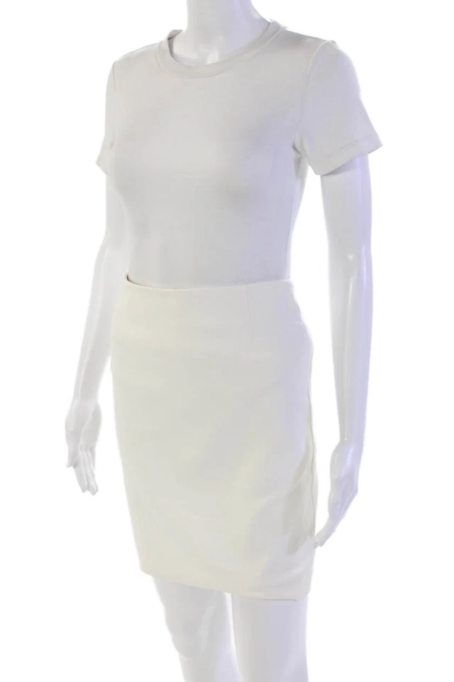 Akris Punto Womens Cotton Zippered Lined Pencil Mini Skirt Bone Size 2 - Image 2 of 4