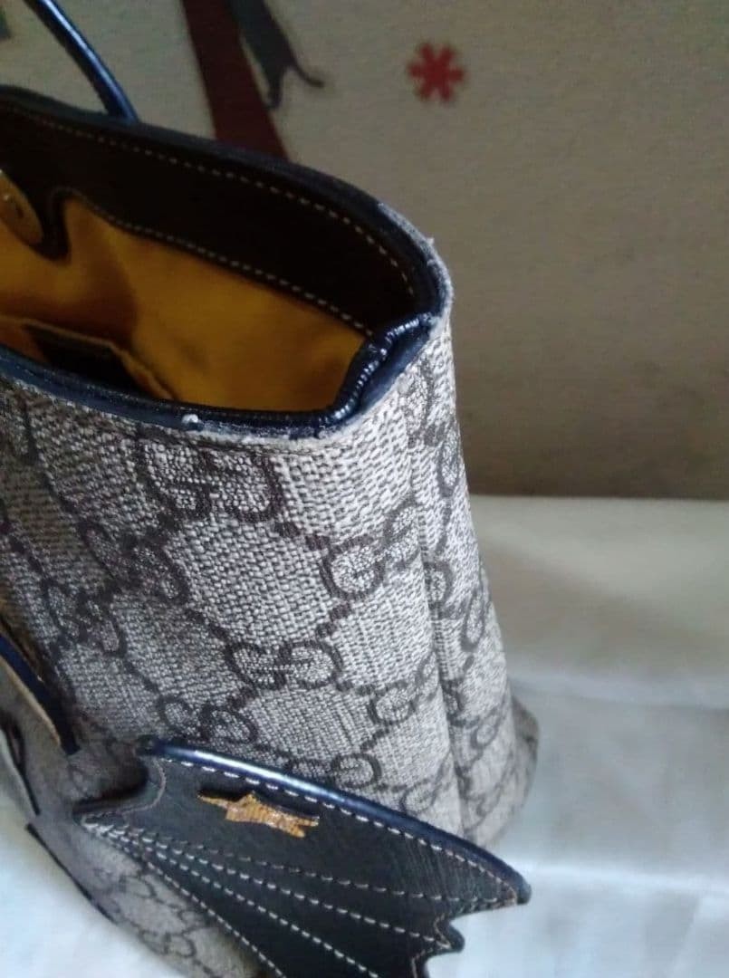 GUCCI Children's Bat Tote Bag Black Rare Authentic Leather 20x21cm thumbnail 4