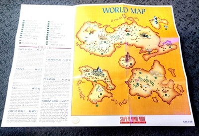 Illusion Of Gaia-  Super Nintendo SNES World Map / Enemy List - Original