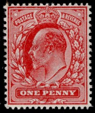 GB EDVII SG281 SPEC M7(5), 1d rose-carmine, NH MINT. Cat £35.
