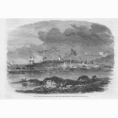 TYNEMOUTH Grundsteinlegung für Low Lights Dock - antiker Druck 1864
