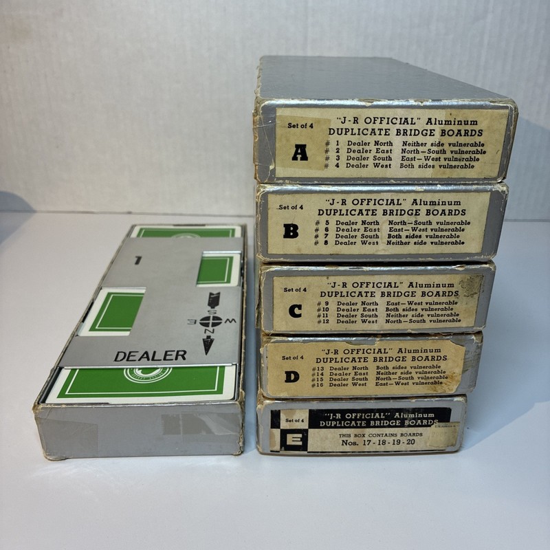 Vintage JR Official Aluminum Duplicate Bridge Boards Set 1-20 Trays 6 ACBL Decks
